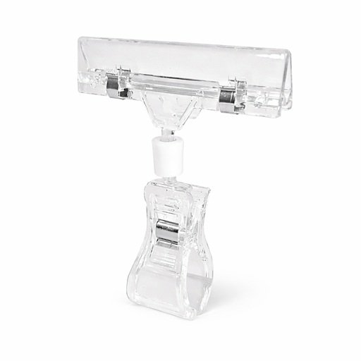 Bezbarwny uchwyt do cenówki z klamrą i  klipsem