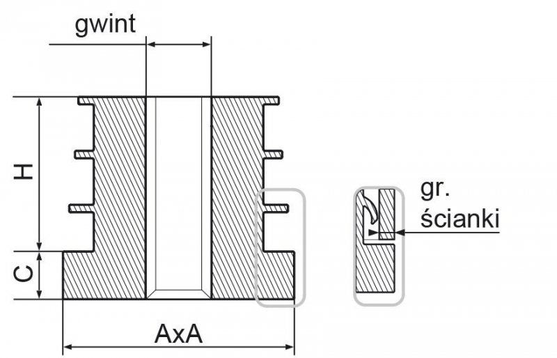 Wkładka gwintowana 40x40mm M10 ść.1,5-2,0 - 50 sztuk