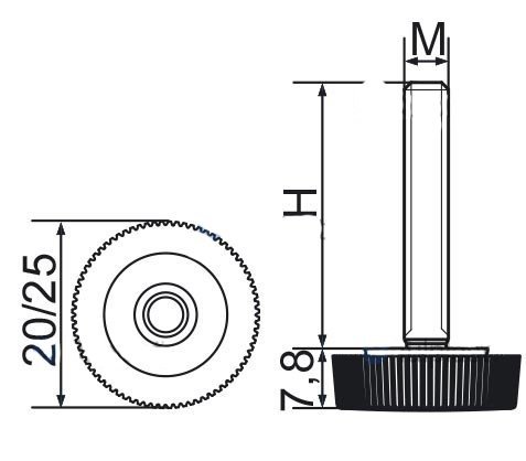 Stopka regulacyjna radełkowa fi20 M10x20 - 4 szt.