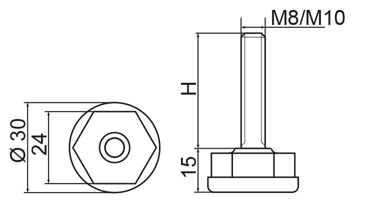 Stopka regulacyjna fi30 - M8x115 - 100 sztuk