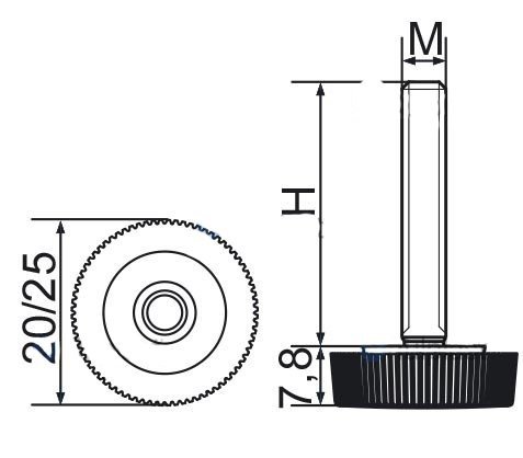 Stopka regulacyjna radełkowa fi20 M10x20 - 100 sztuk