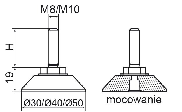 Stopka regulacyjno-obrotowa nitowane fi30 - M10x30 - 4 szt.