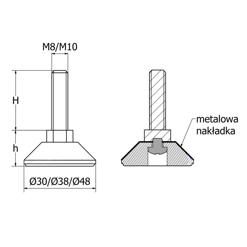 Stopki z metalową nakładką SR-12 fi30 M8x40 - 10 szt