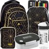 ZESTAW 5 el. Plecak szkolny młodzieżowy BackUP 26 L złote wzory, GEOMETRIC GOLD (PLB6O23SET5CZ)