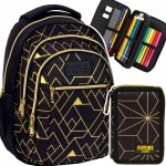 ZESTAW 2 el. Plecak szkolny młodzieżowy BackUP 26 L złote wzory, GEOMETRIC GOLD (PLB6O23SET2CZ)