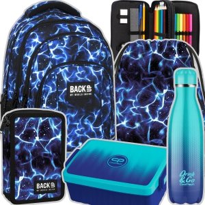 ZESTAW 5 el. Plecak szkolny młodzieżowy BackUP 26 L niebieskie wzory, SKY WATER (PLB6A47SET5CZ)