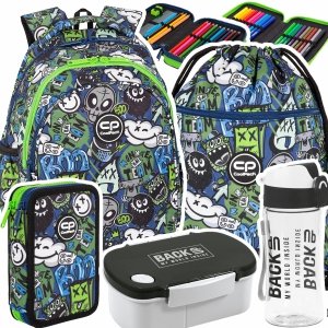 ZESTAW 5 el. Plecak wczesnoszkolny CoolPack JERRY 21 L potworki, MONSTER TEAM (F029824SET5CZ)
