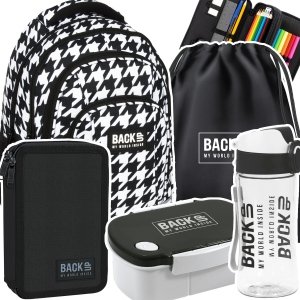 ZESTAW 5 el. Plecak szkolny młodzieżowy BackUP 26 L pepitka, CLASSY (PLB6A17SET5CZ)
