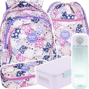 ZESTAW 5 el. Plecak wczesnoszkolny CoolPack JERRY 21 L króliczki, WHITE BUNNY (F029833SET5CZ)