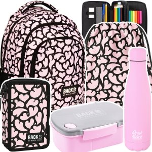 ZESTAW 5 el. Plecak szkolny młodzieżowy BackUP 26 L pastelowe serca, NUDE HEARTS (PLB6X37SET5CZ)