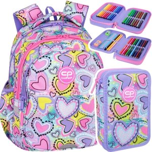 ZESTAW 2 el. Plecak wczesnoszkolny CoolPack JERRY 21 L serca, PASTEL HEARTS (F029832SET2CZ)