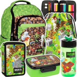 ZESTAW 5 el. Plecak szkolny GAME LEVEL dla fana gry MINECRAFT (PLSZDF35SET5CZ)