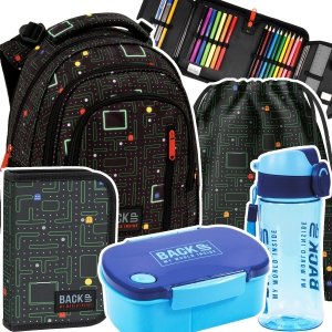 ZESTAW 5 el. Plecak wczesnoszkolny BackUP 24 L Pac-Man, GAMER (PLB5R102SET5CZ)