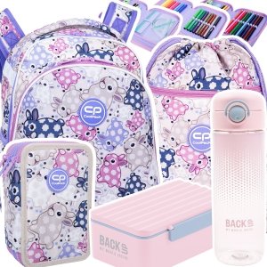 ZESTAW 5 el. Tornister Plecak CoolPack TURTLE  25 L króliczki, WHITE BUNNY (F015833SET5CZ)