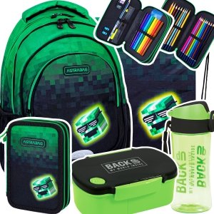 ZESTAW 5 el. Plecak wczesnoszkolny 16 L ASTRABAG MINECRAFT CREEP gra, PIXEL HERO (502024095SET5CZ)