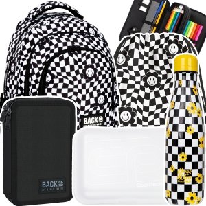 ZESTAW 5 el. Plecak szkolny młodzieżowy BackUP 26 L kratka, HAPPY FACE (PLB6X14SET5CZ)