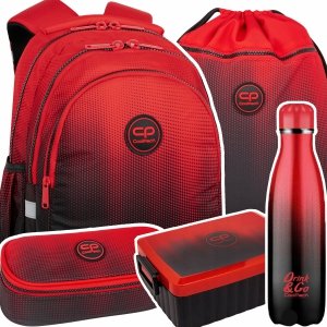 ZESTAW 5 el. Plecak wczesnoszkolny CoolPack JERRY 21 L czerwone ombre, GRADIENT CRANBERRY (F029756SET5CZ)