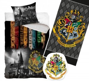 ZESTAW 3 el. Pościel bawełniana 140 x 200 cm + RĘCZNIK + PODUSZKA Harry Potter (HP203002SET3CZ)