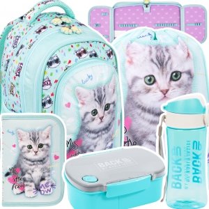 ZESTAW 5 el. Plecak wczesnoszkolny ST.RIGHT My Little Friend MINT KITTY Kotek BPL-58 (68760SET5CZ)
