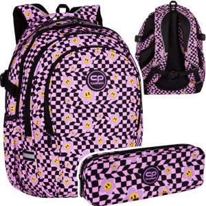 ZESTAW 2 el. Plecak CoolPack FACTOR 29 L kwiatki kratka, PURPLE POT (F002819SET2CZ)