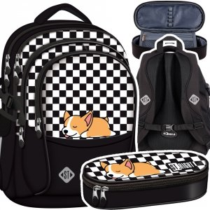 ZESTAW 2 el. Plecak szkolny młodzieżowy ST.RIGHT piesek, SLEEPY CORGI BP1 (64359SET2CZ)