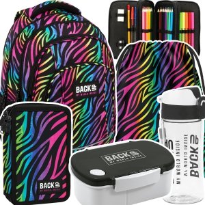 ZESTAW 5 el. Plecak szkolny młodzieżowy BackUP 26 L KOLOROWA ZEBRA (PLB6A35SET5CZ)