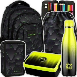 ZESTAW 5 el. Plecak szkolny młodzieżowy BackUP 26 L trójkąty 3D, CYBER TRIANGLES (PLB6A49SET5CZ)