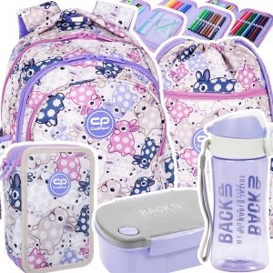 ZESTAW 5 el. Plecak wczesnoszkolny CoolPack JERRY 21 L króliczki, WHITE BUNNY (F029833SET5CZ)
