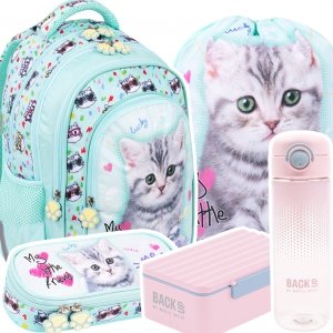 ZESTAW 5 el. Plecak wczesnoszkolny ST.RIGHT My Little Friend MINT KITTY Kotek BPL-58 (68760SET5CZ)