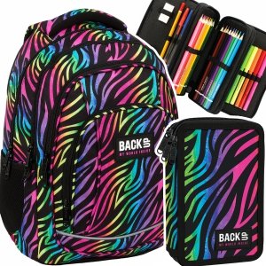 ZESTAW 2 el. Plecak szkolny młodzieżowy BackUP 26 L KOLOROWA ZEBRA  (PLB6A35SET2CZ)