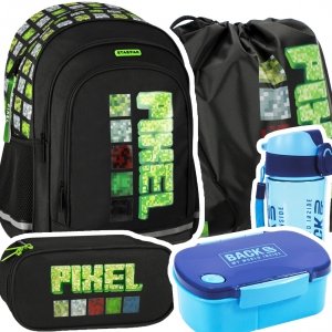 ZESTAW 5 el. Plecak wczesnoszkolny gra, PIXEL ZIELONY (527187SET5CZ)