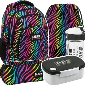 ZESTAW 5 el. Plecak szkolny młodzieżowy BackUP 26 L KOLOROWA ZEBRA (PLB6A35SET5CZ)