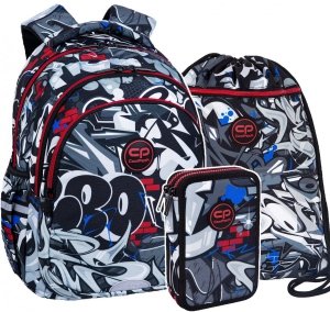 ZESTAW 3 el. Plecak wczesnoszkolny CoolPack JERRY 21 L graffiti, STREET ART (F029706SET3CZ)