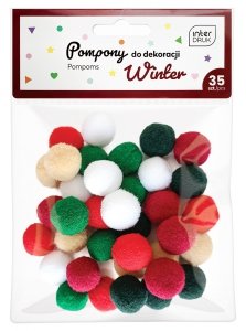 POMPONY do dekoracji GWIAZDKA ŚWIĄTECZNE 35 SZTUK 2 cm (37221)