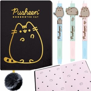 Pamiętnik pluszowy notes notatnik PUSHEEN GOLD + 3x długopis wymazywalny Bambino (63277+59317)