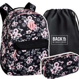 ZESTAW 3 el. Plecak CoolPack miejski SCOUT kwiatki, HELEN (F096744SET3CZ)