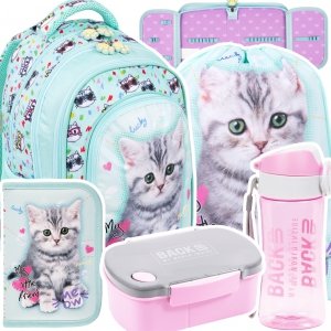 ZESTAW 5 el. Plecak wczesnoszkolny ST.RIGHT My Little Friend MINT KITTY Kotek BPL-58 (68760SET5CZ)