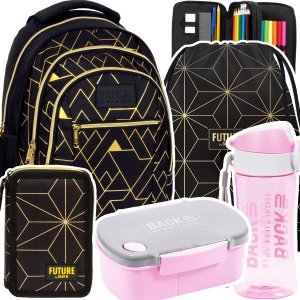ZESTAW 5 el. Plecak szkolny młodzieżowy BackUP 26 L złote wzory, GEOMETRIC GOLD (PLB6O23SET5CZ)