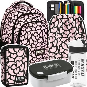 ZESTAW 5 el. Plecak szkolny młodzieżowy BackUP 26 L pastelowe serca, NUDE HEARTS (PLB6X37SET5CZ)
