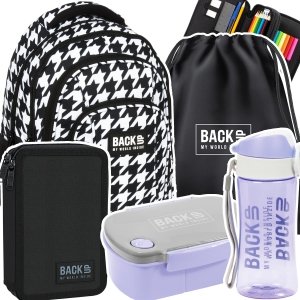 ZESTAW 5 el. Plecak szkolny młodzieżowy BackUP 26 L pepitka, CLASSY (PLB6A17SET5CZ)