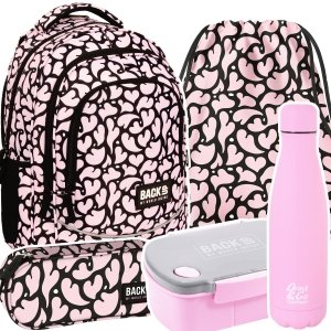 ZESTAW 5 el. Plecak szkolny młodzieżowy BackUP 26 L pastelowe serca, NUDE HEARTS (PLB6X37SET5CZ)