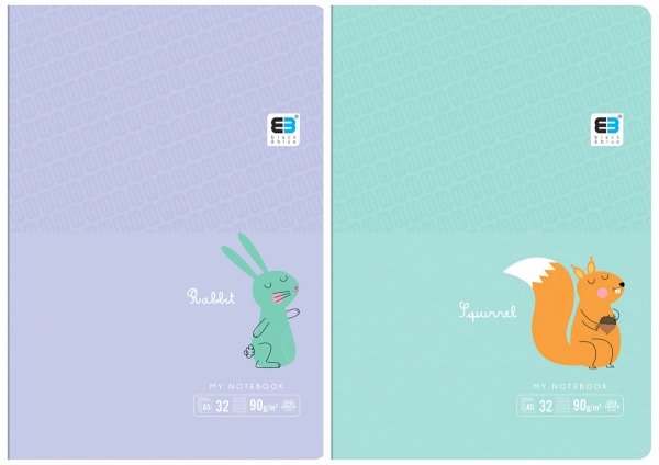2x Zeszyt A5 w kolorową linię 32 kartek RABBIT SQUIRREL króliczek wiewiórka (61311SET2CZ)