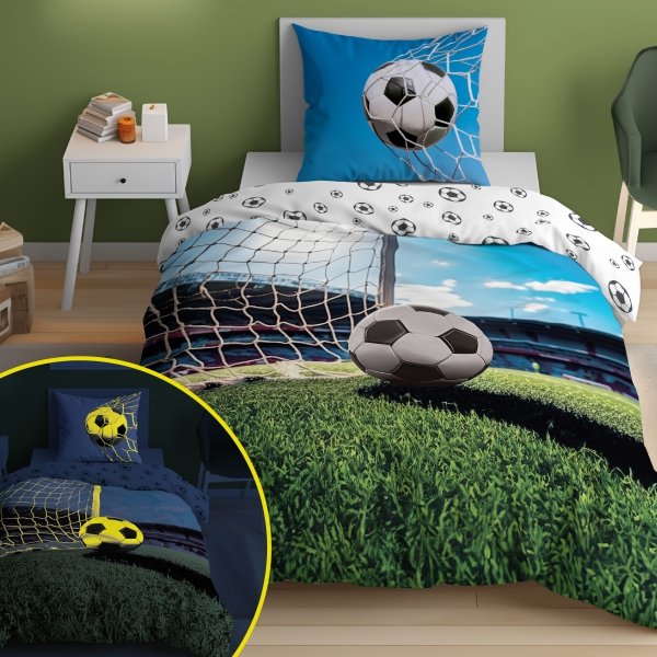 Pościel świecąca w ciemności FOOTBALL Piłka nożna 140 x 200 cm (5413A)