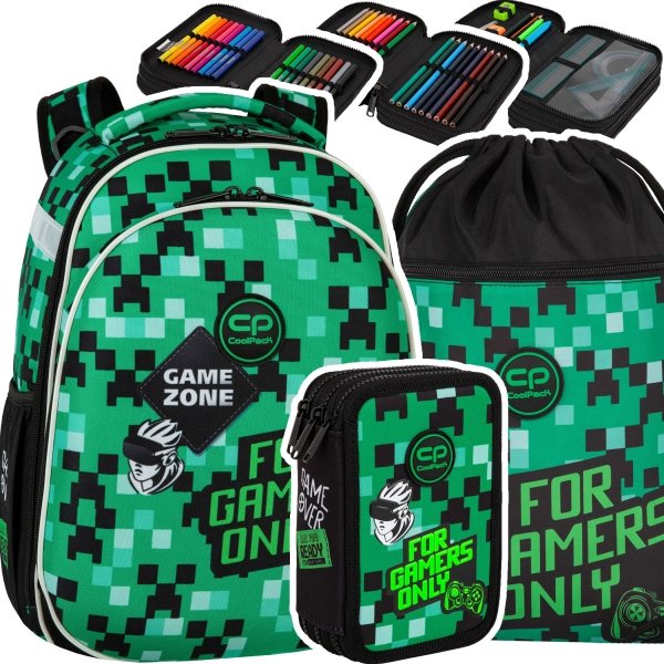 ZESTAW 3 el. Tornister Plecak CoolPack TURTLE  25 L gra, GAME ZONE (F015826SET3CZ)