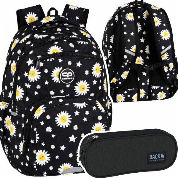ZESTAW 2 el. Plecak CoolPack PICK  23 L stokrotki, DAISY BLACK (F099817SET2CZ)