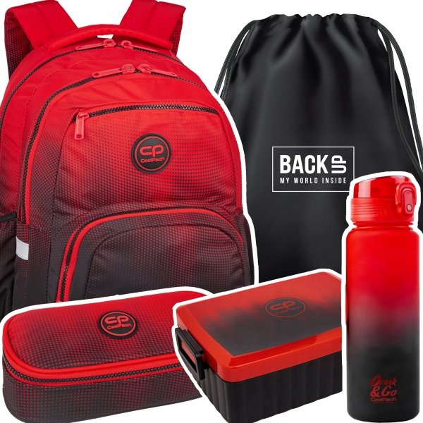 ZESTAW 5 el. Plecak CoolPack PICK  23 L czerwone ombre, GRADIENT CRANBERRY (F099756SET5CZ)