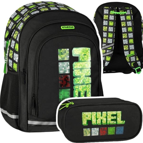 ZESTAW 2 el. Plecak wczesnoszkolny gra, PIXEL ZIELONY (527187SET2CZ)