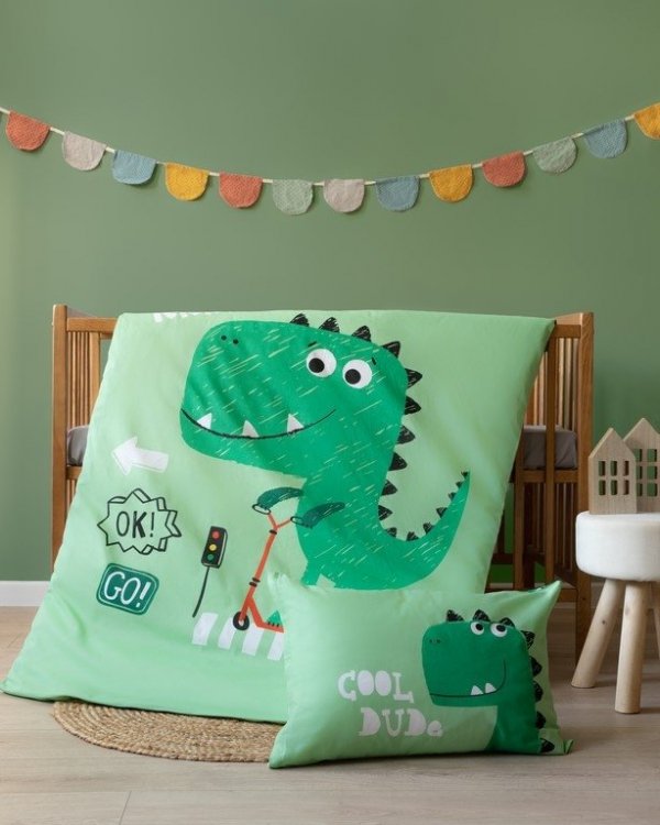Pościel niemowlęca bambusowa DINOZAUR 100x135 zielona (3951B)