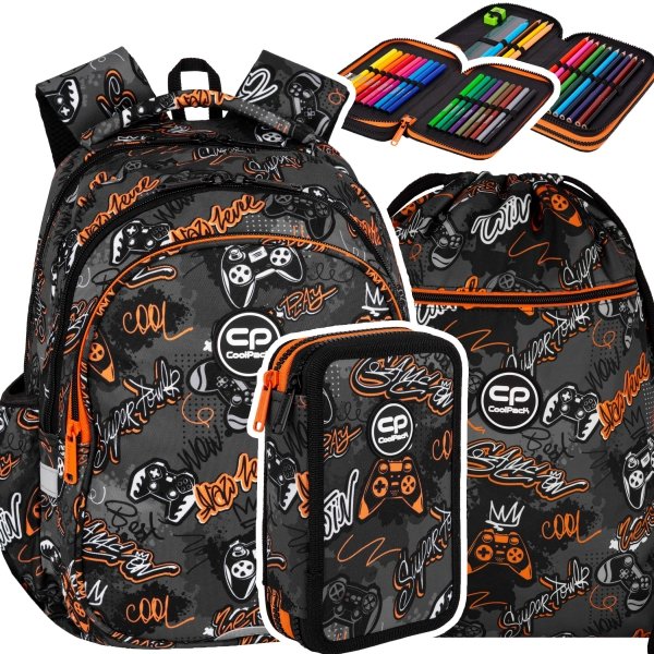 ZESTAW 3 el. Plecak wczesnoszkolny CoolPack JERRY 21 L pady, GAMER (F029827SET3CZ)