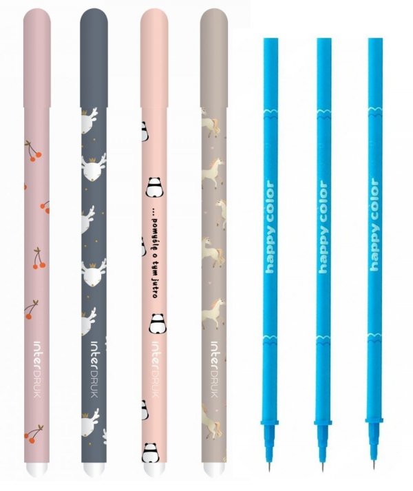 4 x Długopis CUTE Girl wymazywalny żelowy 0,5 mm PANDY, JELONEK, KONIE, WIŚNIE + WKŁADY (95323+12296)